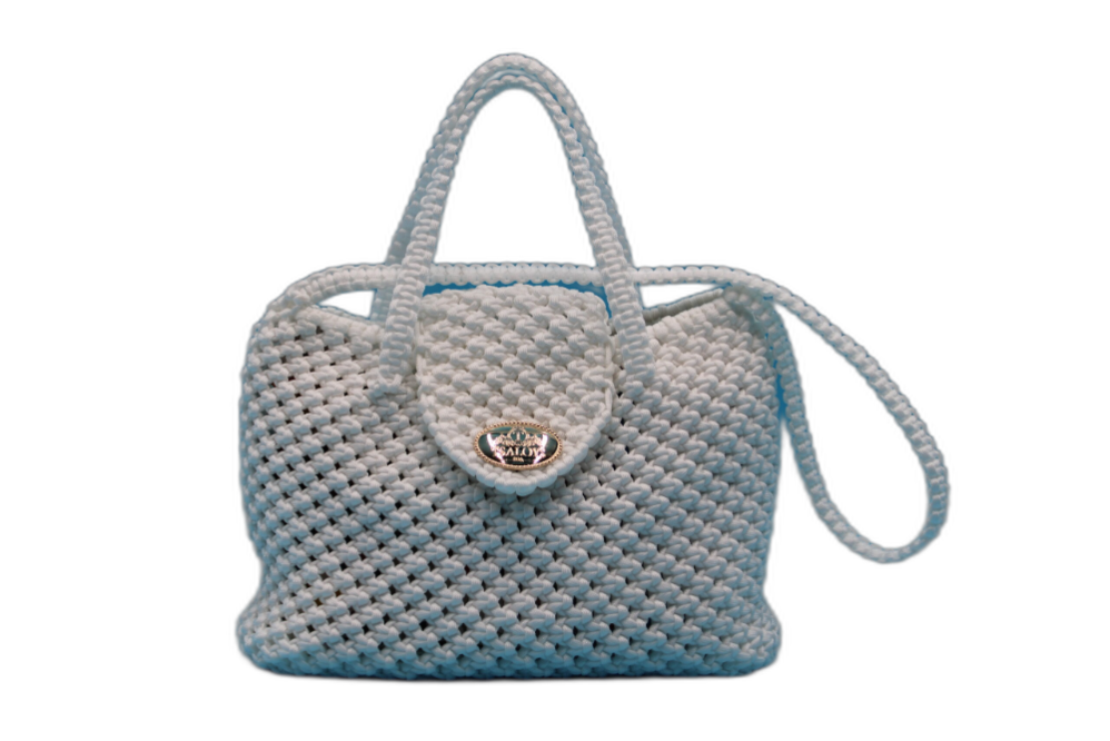 TOTE BAG WHITE COLORS WITH HALF CLOSED TOP 100% HAND-WOVEN
