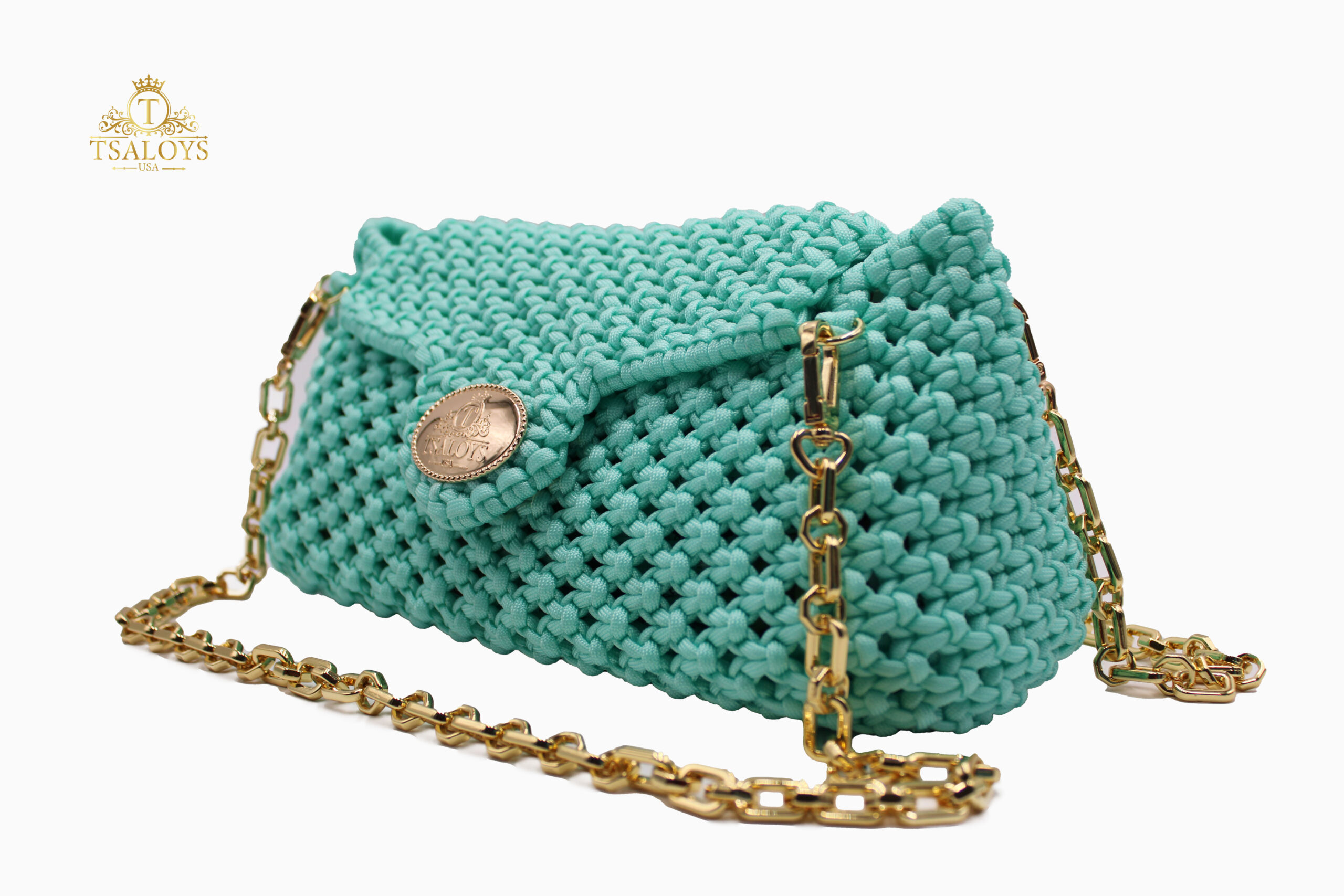 NKOLVE AIGU-MARINE COLOR ELEGANT PURSE 100% HAND-WOVEN