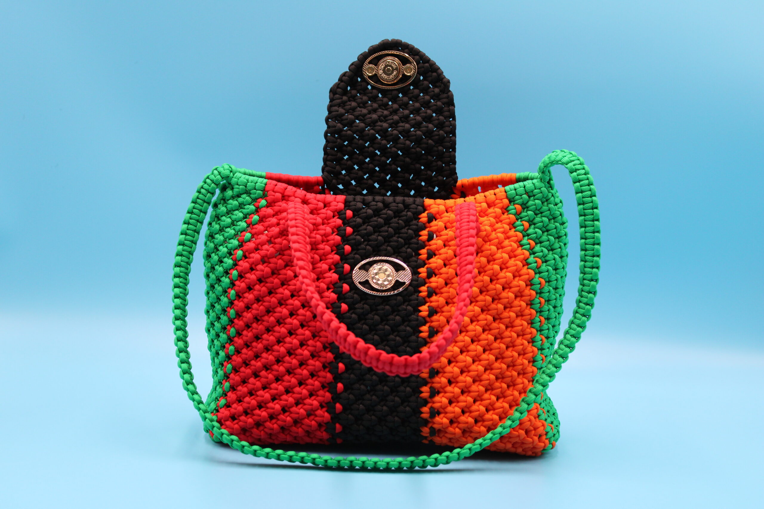 TOTE BAG MULTICOLOR WITH HALF CLOSED TOP 100% HAND-WOVEN WITH THE SMALL INTERNAL BAG