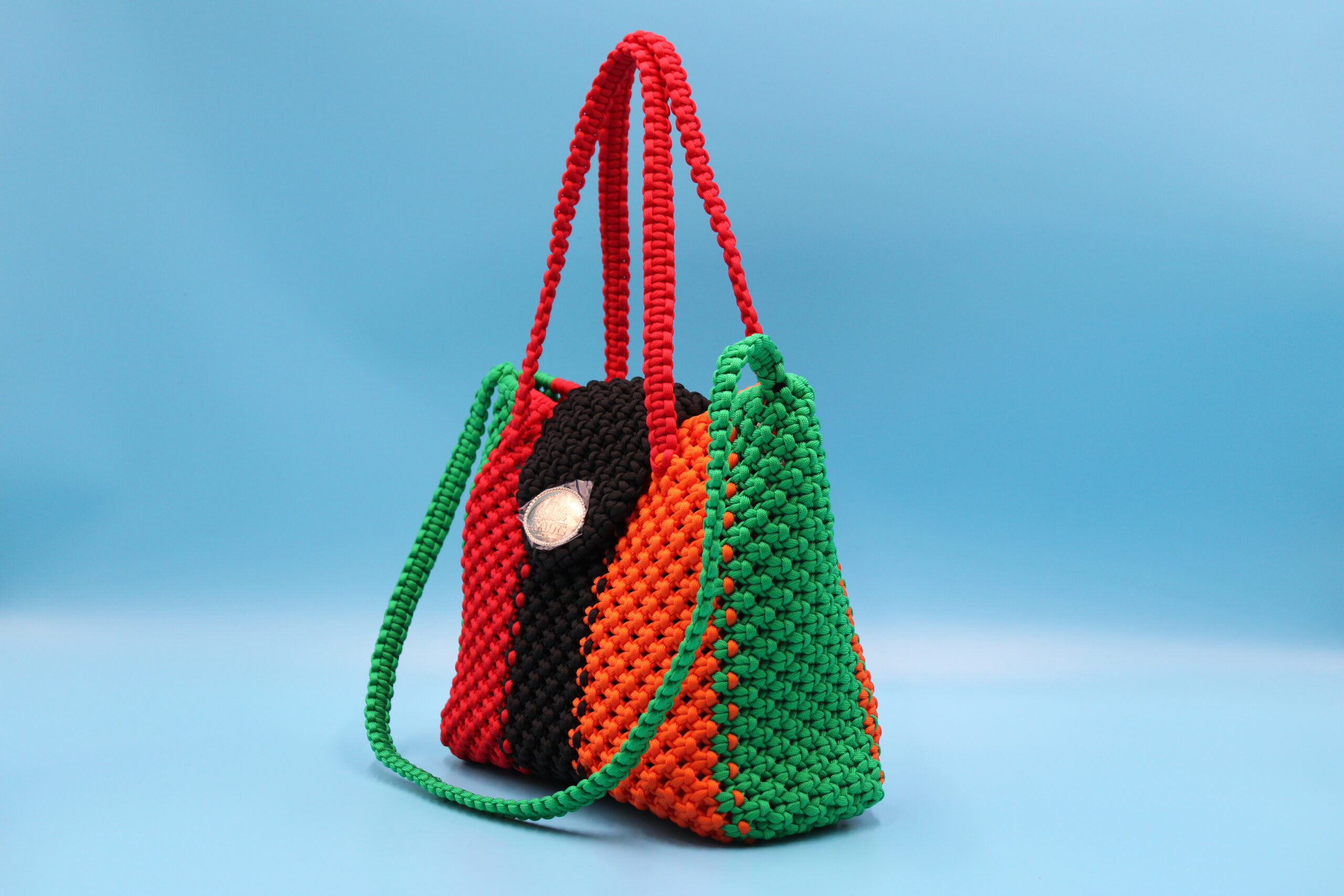 TOTE BAG MULTICOLOR WITH HALF CLOSED TOP 100% HAND-WOVEN WITH THE SMALL INTERNAL BAG