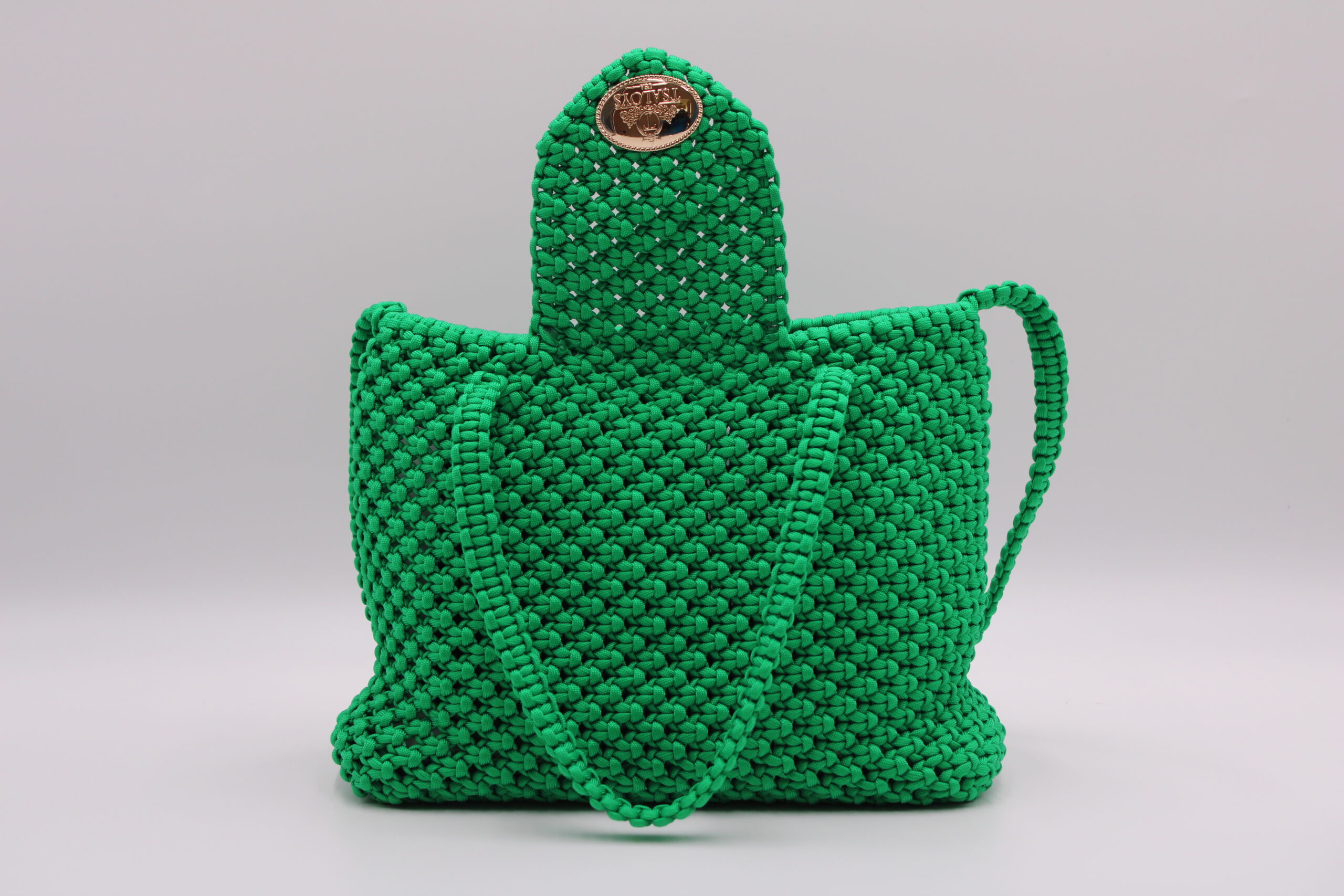 TOTE BAG GREEN COLOR WITH HALF CLOSED TOP 100% HAND-WOVEN WITH THE SMALL INTERNAL POCKET