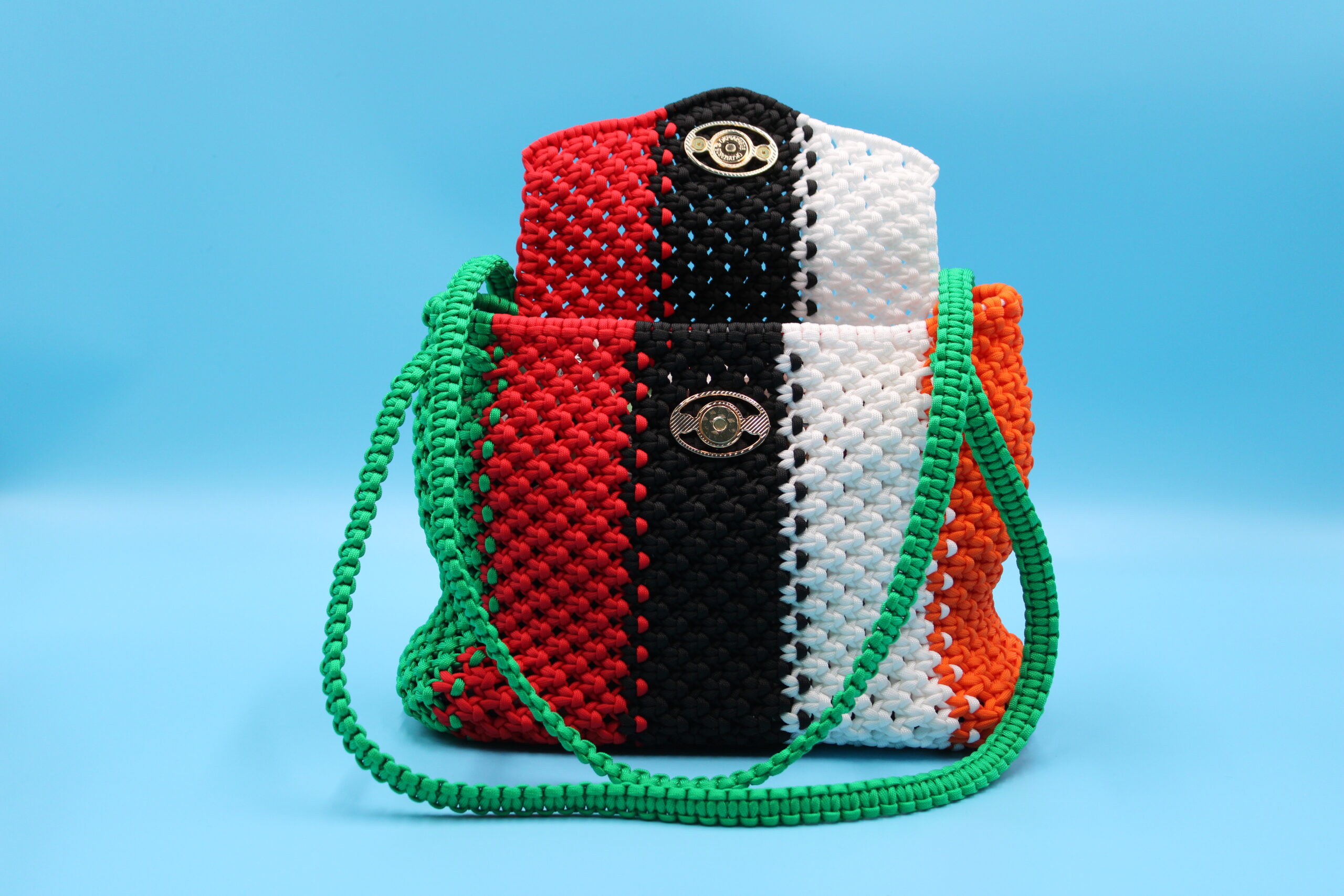 TOTE BAG MULTICOLOR WITH CLOSED TOP 100% HAND-WOVEN WITH THE SMALL INTERNAL BAG