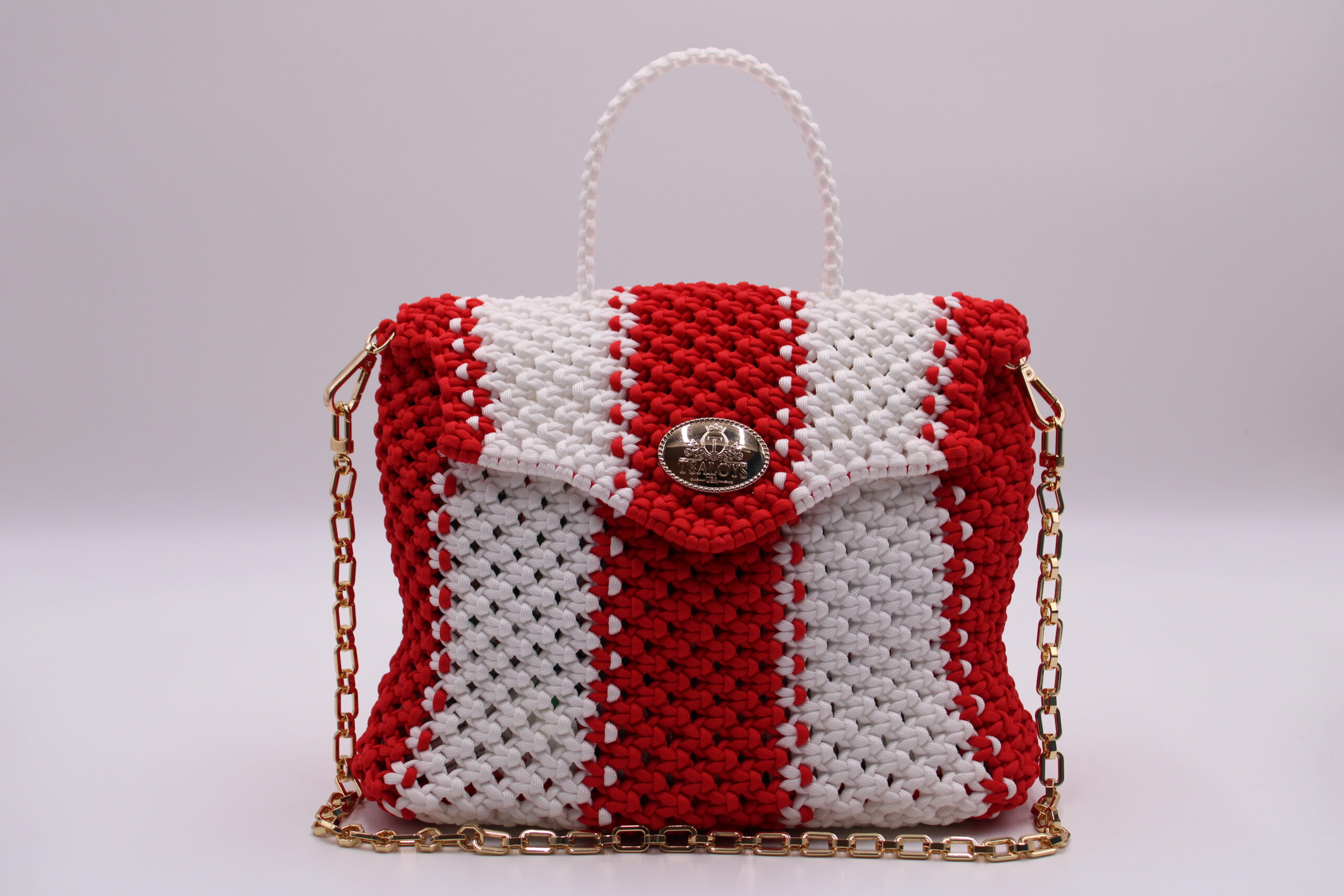 ADJAB TWO COLORS RED-WHITE BAG 100% HAND-WOVEN WITH THE SMALL INTERNAL POCKET