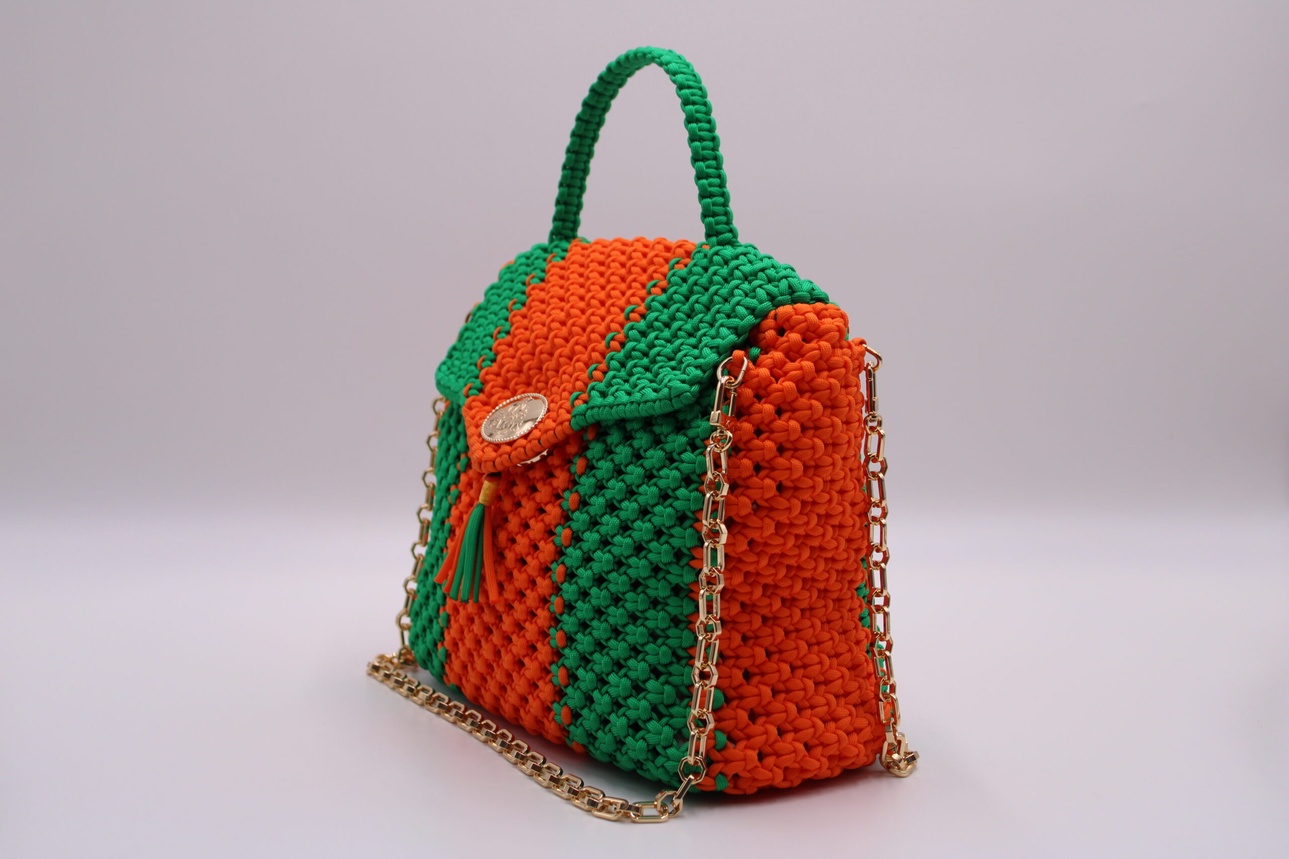 LARGE EDOGASSI TWO COLORS GREE-ORANGE BAG 100% HAND-WOVEN