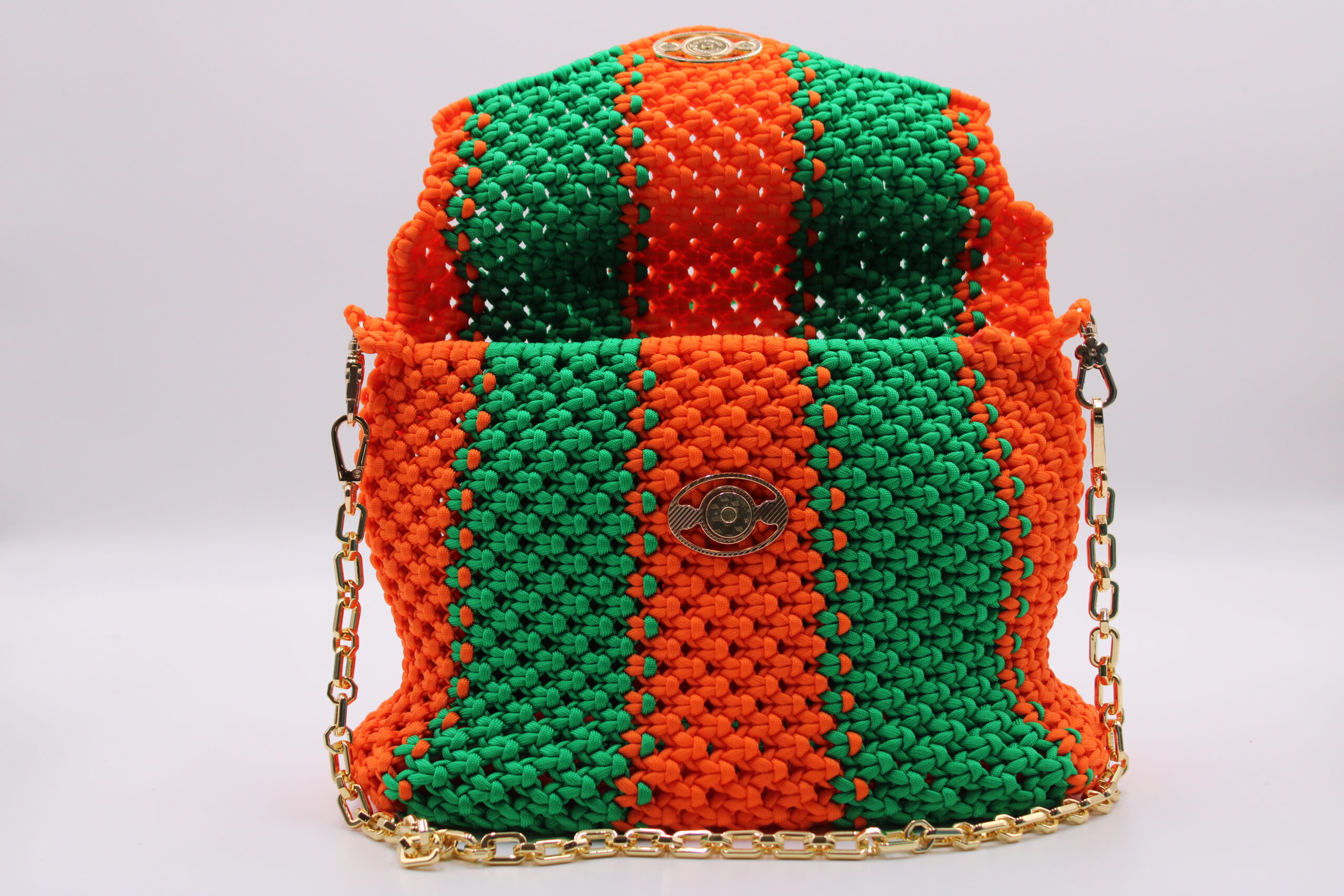 EDOGASSI TWO COLORS GREE-ORANGE BAG 100% HAND-WOVEN WITH THE SMALL INTERNAL BAG
